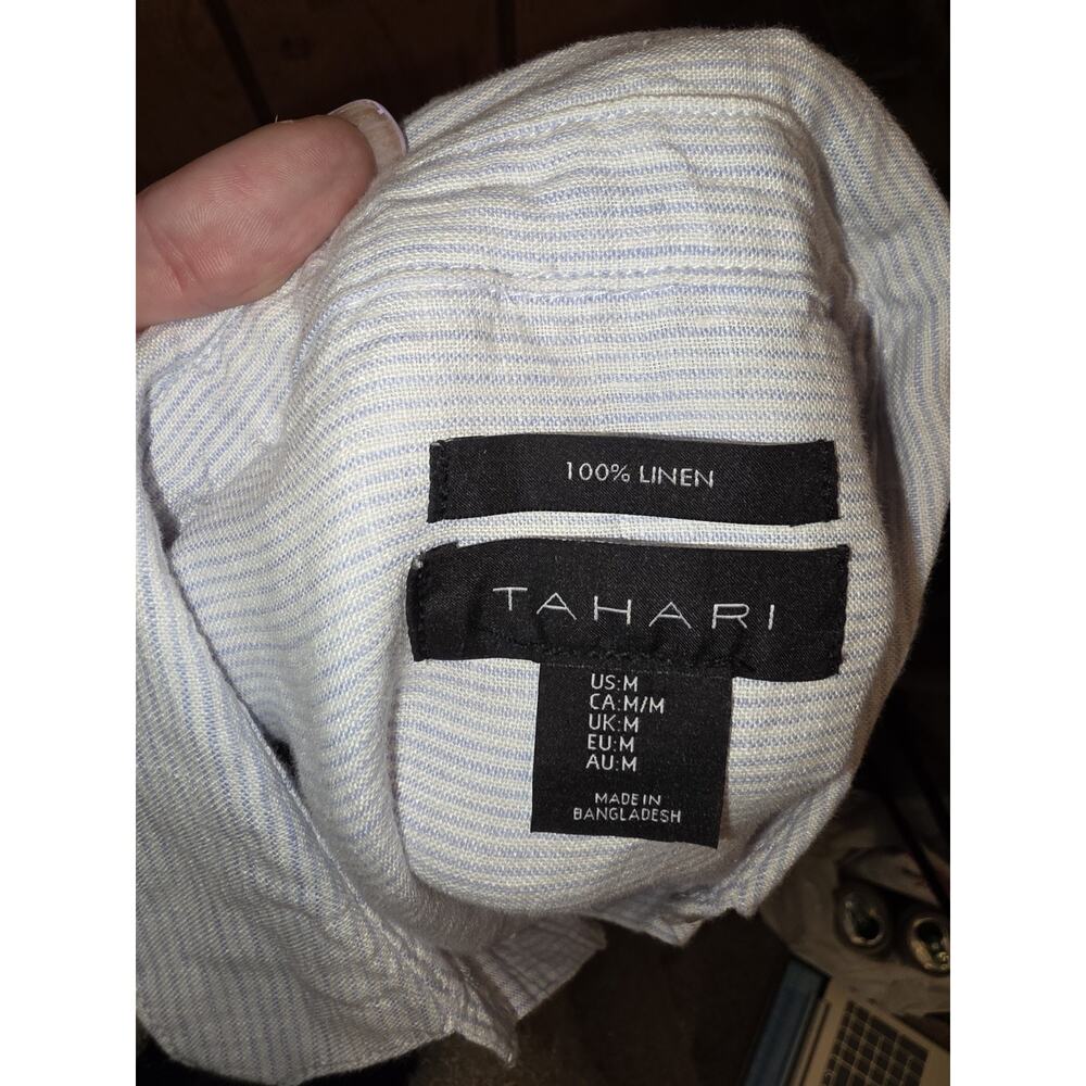 EUC Tahari Blue And White Striped Sleeveless Midi Linen Button Up Dress Sz M - Picture 5 of 5